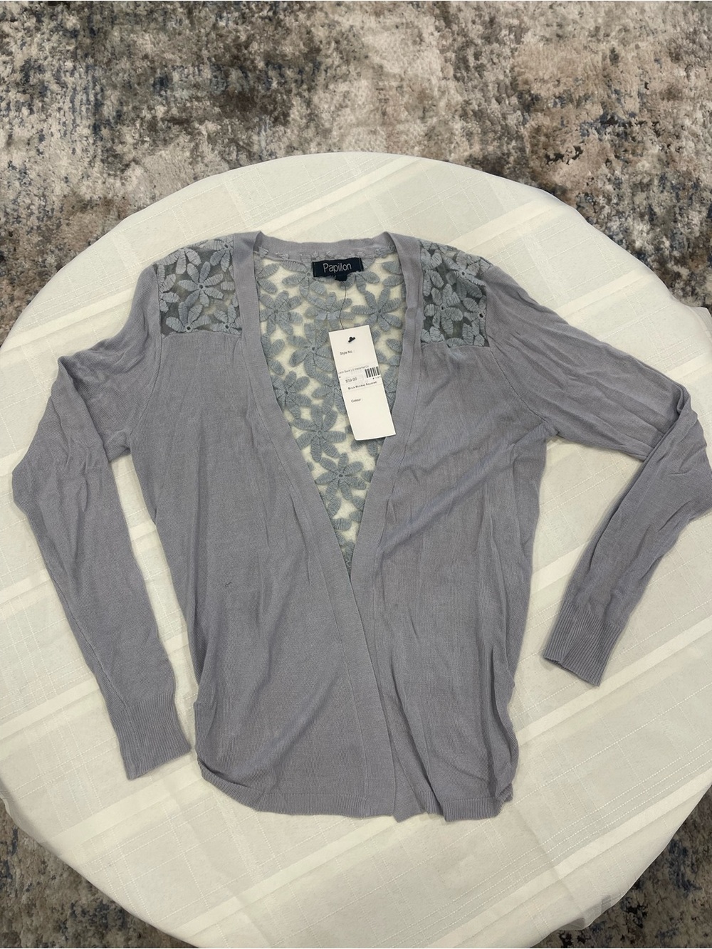 Papillon Blanc Lavender Floral Lace Knit Cardigan